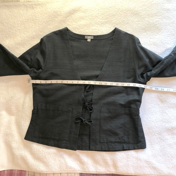 Black silk/cotton blend jacket with front tie closure - Picture 8 of 14